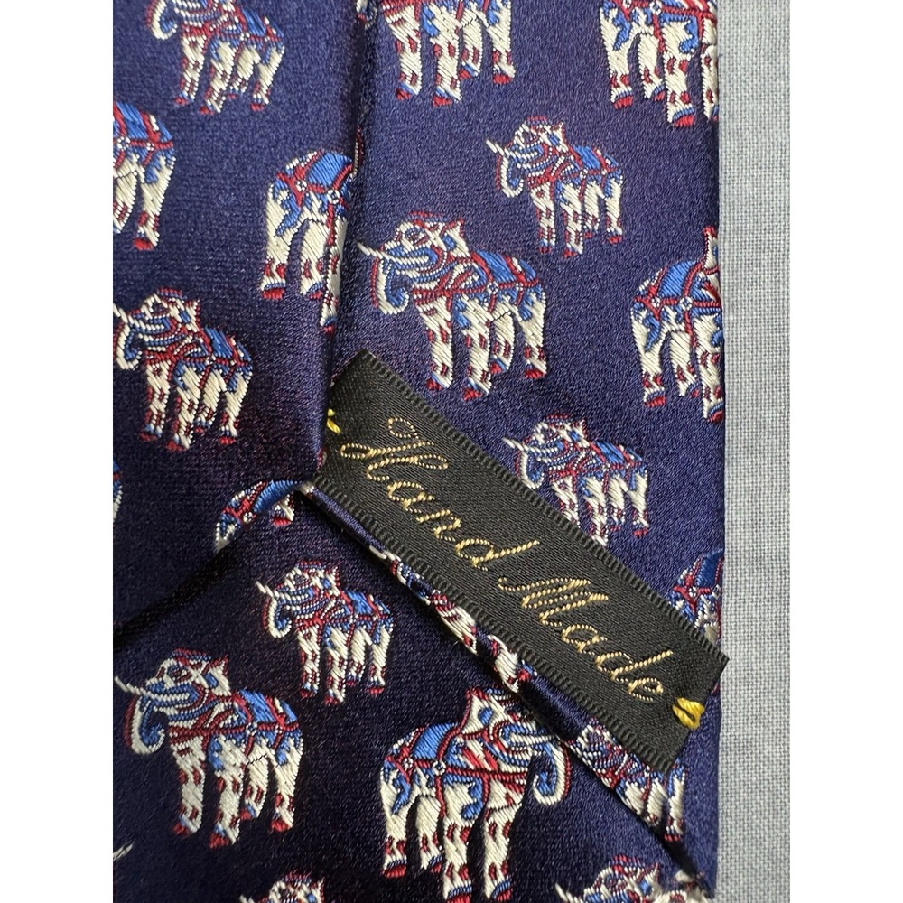 New & Lingwood British Museum Elephant Silk Tie Handmade Italy 60" Navy - Picture 11 of 13